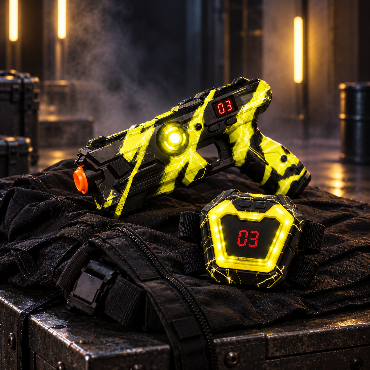 Neon Infrared Laser Tag Set with LED Vests · Lightning Camo Edition · 2–12 Players