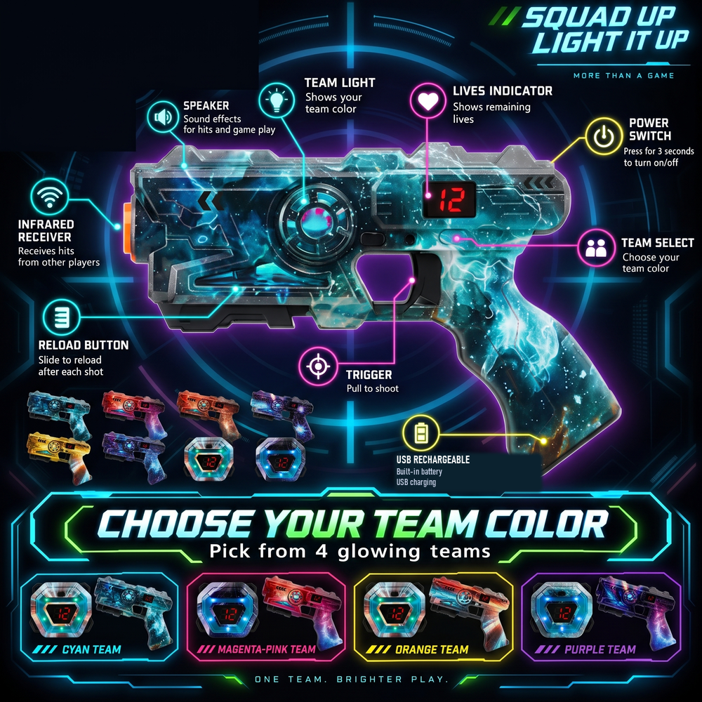 Neon Infrarot-Lasertag-Set mit LED-Westen · 2 bis 12 Spieler