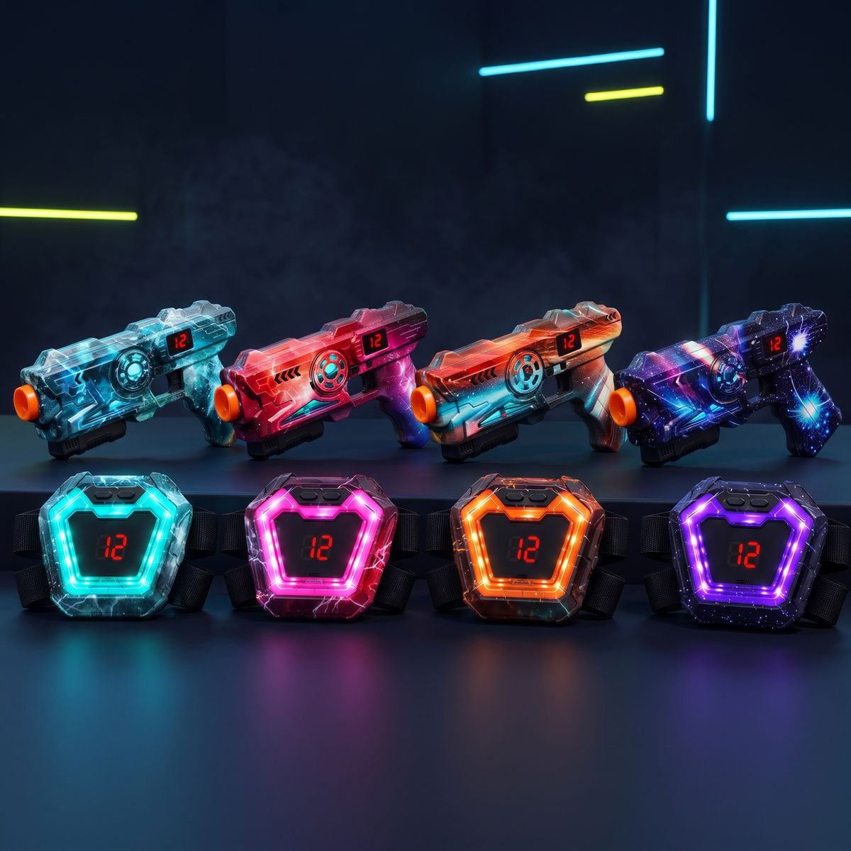 Neon Infrarot-Lasertag-Set mit LED-Westen · 2 bis 12 Spieler