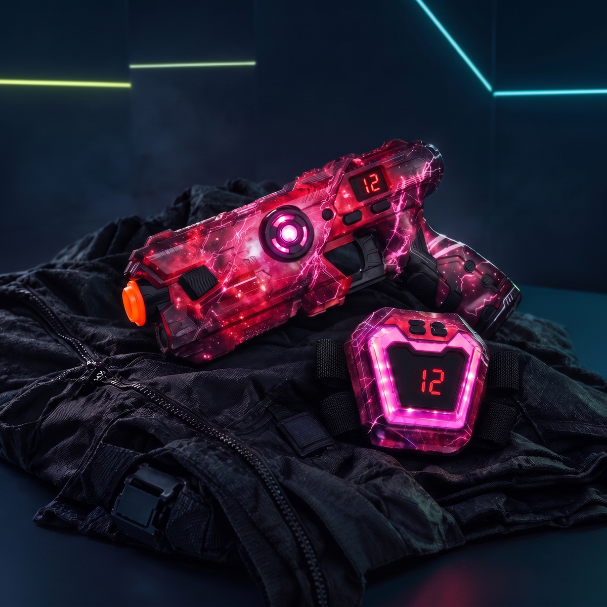 Neon Infrarot-Lasertag-Set mit LED-Westen · 2 bis 12 Spieler