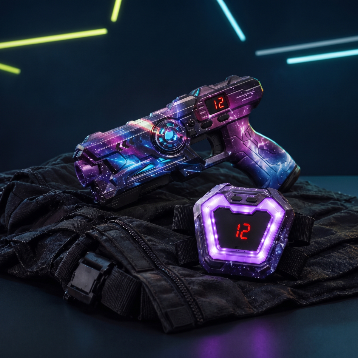 Neon Infrared Laser Tag Set with LED Vests · 2–12 Players